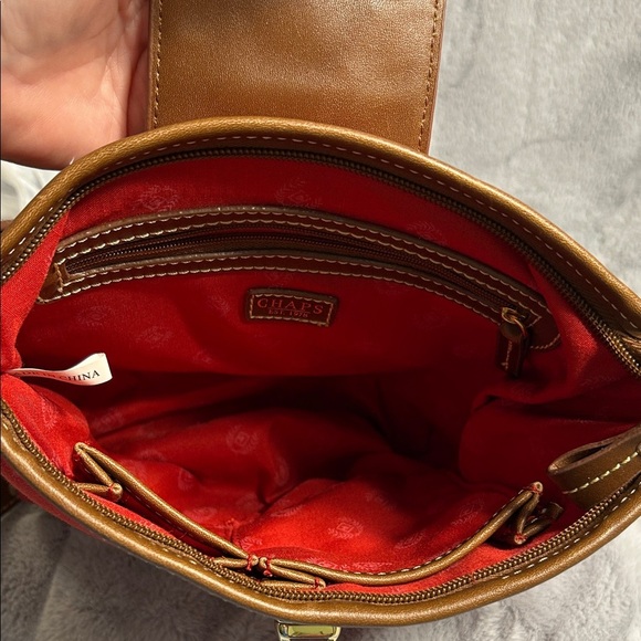 CHAPS Burgundy and Brown Women's Crossbody Bag - Picture 8 of 9